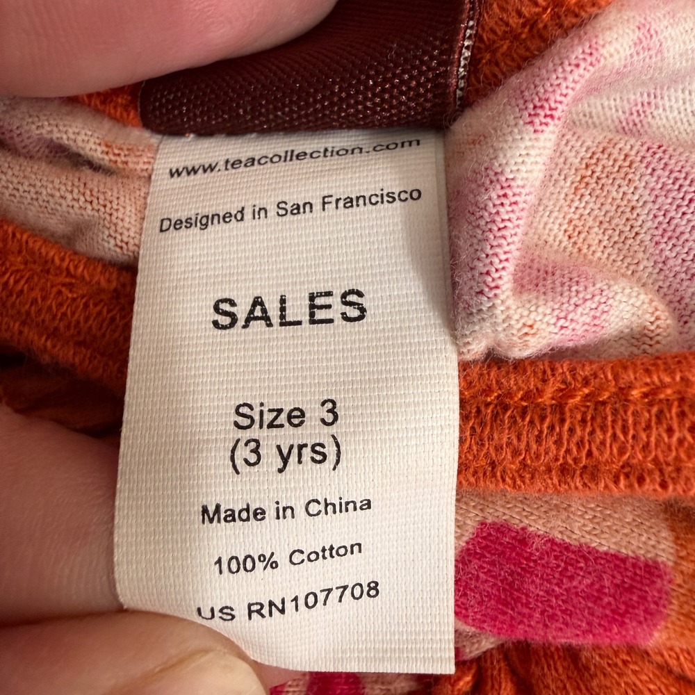 Tea Collection Dress Size 3 Orange Pink Floral Ruffle Sleeve 100% Cotton - Picture 3 of 3